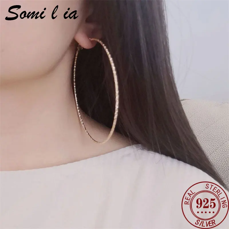 Somilia -925 Sterling Silver Fashion Earrings for Women Large Circle Piercing New Black Hoop Earring Dropship Suppliers for Gift