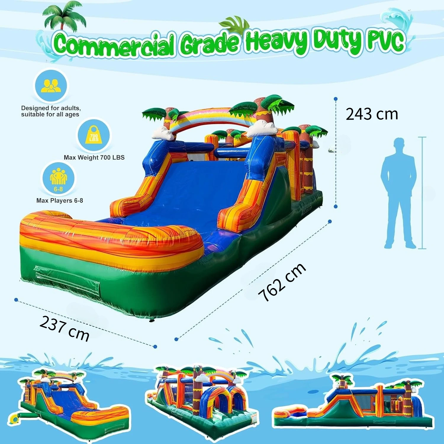 Tropical Palm Tree Inflatable Obstacle Course Party Rental Event Rental Blow Up Challenge Course Backyard Outdoor Commercial