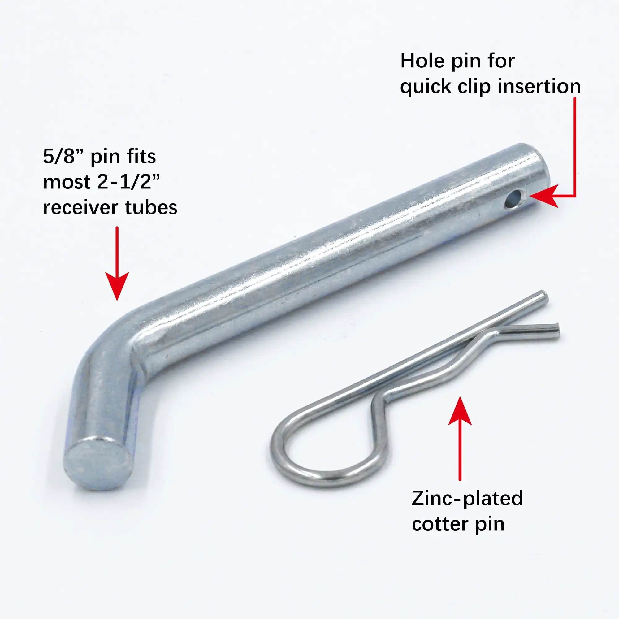 2-Pack 5/8" Hitch Pin & Clip Galvanized, Fits 2-1/2" Receiver for Trailer & Towing, Corrosion Resistant Locking Pin