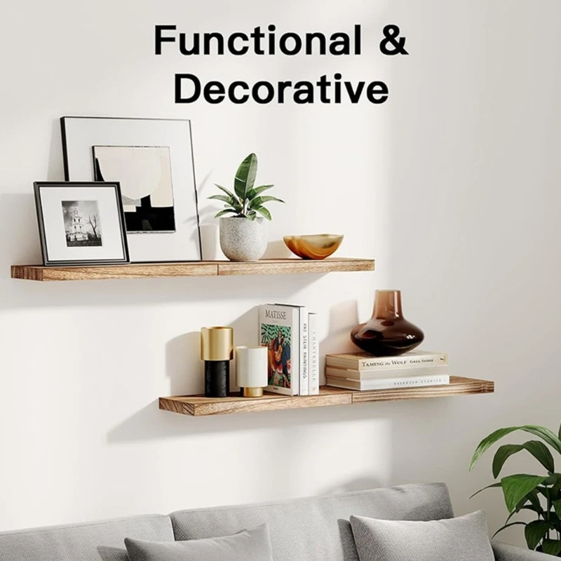 

Two Natural Wall Shelves Space Saving Design Durable Load Capacity Holders 37JD