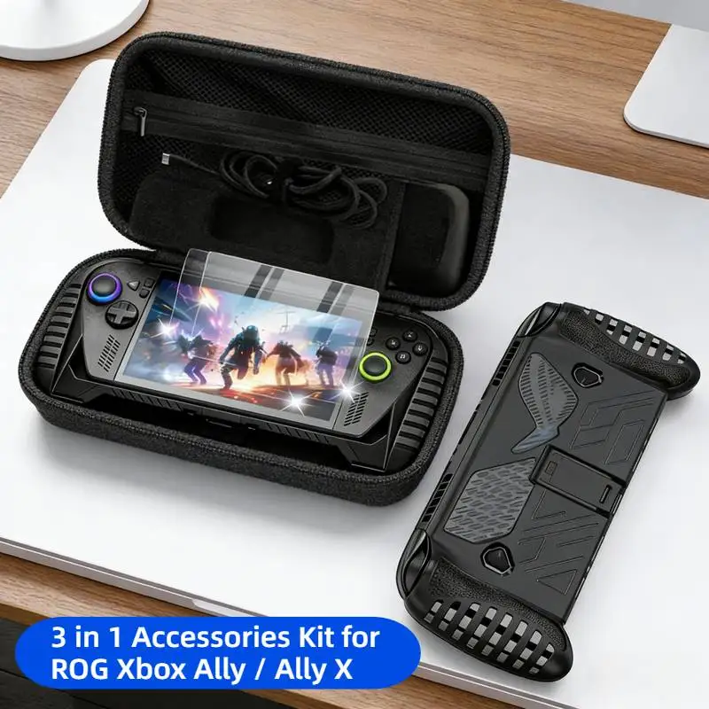 

3 in 1 Accessories Kit Protective Case with Screen Protector and Carrying Bag for ROG Xbox Ally / Ally X Travel Storage Cover