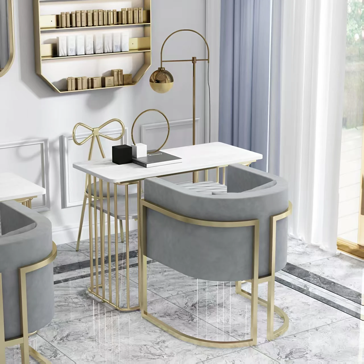 High Quality Professional Marble Nail Tables Salon Furniture Manicure Desk and Chair Equipment for Nails Spa or Studio