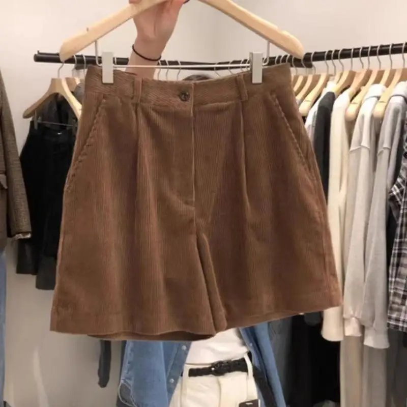 South korea Dongdaemun 2024 Autumn New Retro Fashion High Waist Buckle Slimming Wide Leg Casual Pants WOMEN'S Shorts Fashion