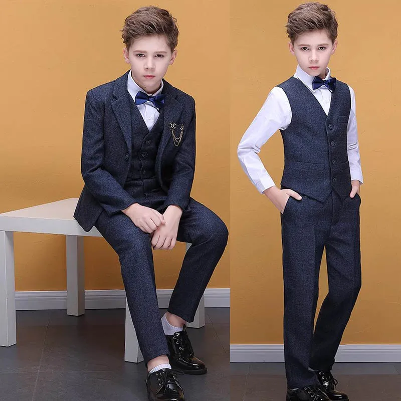 Children 4Pieces/Set Jacket Vest Pants Bowtie Wedding Dress Boys Photograph Suit Kids Graduation Stage Show Birthday Costume