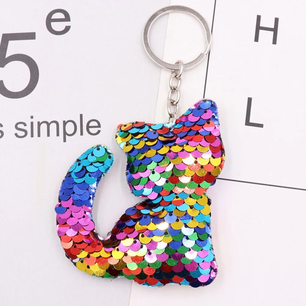 24pcs Glitter Sequins Cat Keychain Keyring Colorful Key Chain Charm Key Holder(Colorful+Black+Pinky White+Rosy+ +Pink, 4pcs for