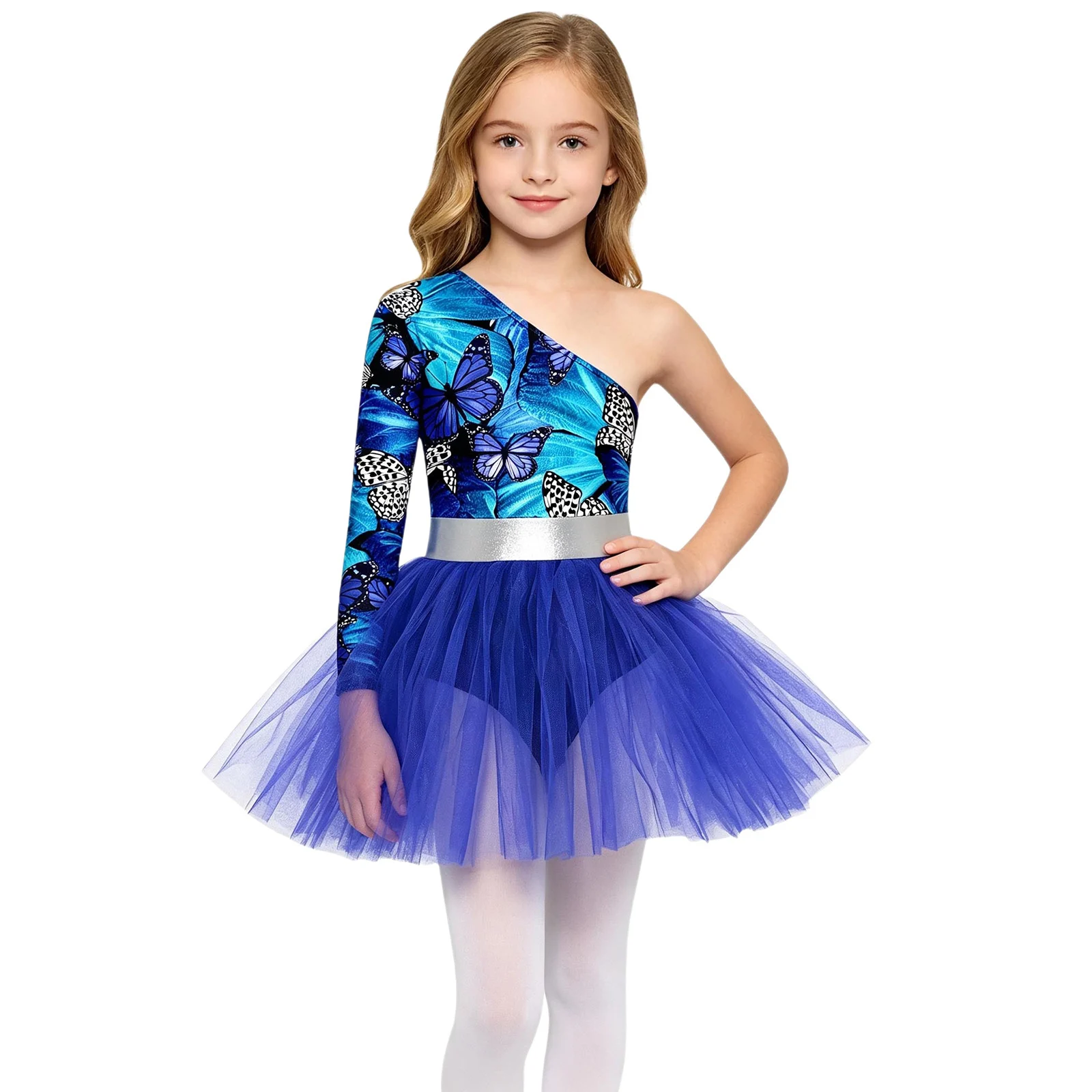 Kinder Mädchen Tiermuster Ballett-Tutu-Kleid Höhlenmensch-Aufführungskostüm Langarm Metallisch Bedrucktes Oberteil Tüllkleid – Detail 7