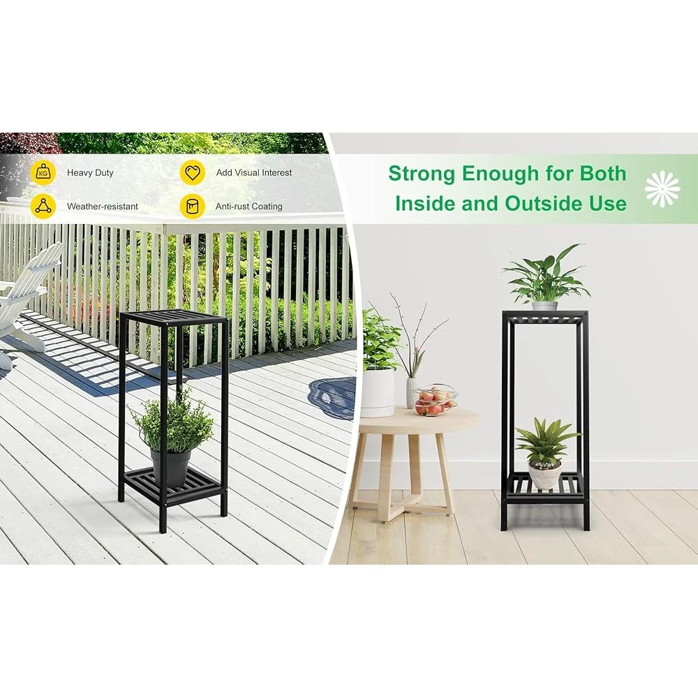 Heavy Duty 2 Tier Plant Stand Indoor Outdoor Metal Flower Display Rack Rustproof Steel Garden Sturdy Shelf