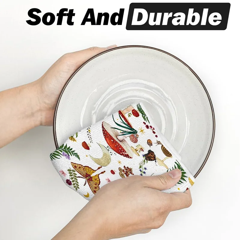 قطعتان، مناشف المطبخ على شكل فراشة الفطر، مجموعة مناشف 40 سم * 60 سم، قماش تنظيف ناعم فائق الامتصاص، منشفة شاي للطبخ والخبز، قماش تنظيف، قماش الأطباق، ديكور المطبخ، أساسيات المطبخ، أساسيات المنزل #5