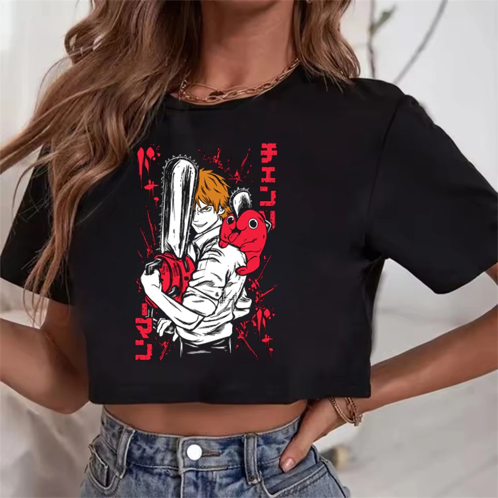 Chainsaw Man cropped top female anime korean fashion funny alternative  scene  t shirt dollette gyaru funny vintage jojifuku