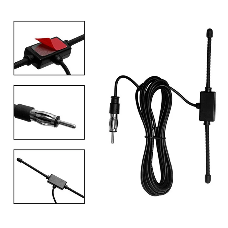 

Reliable-3Pcs Black Universal Car Boat Stereo AM FM Dipole Antenna Adhesive Mount Glass Antenna Radio Antenna