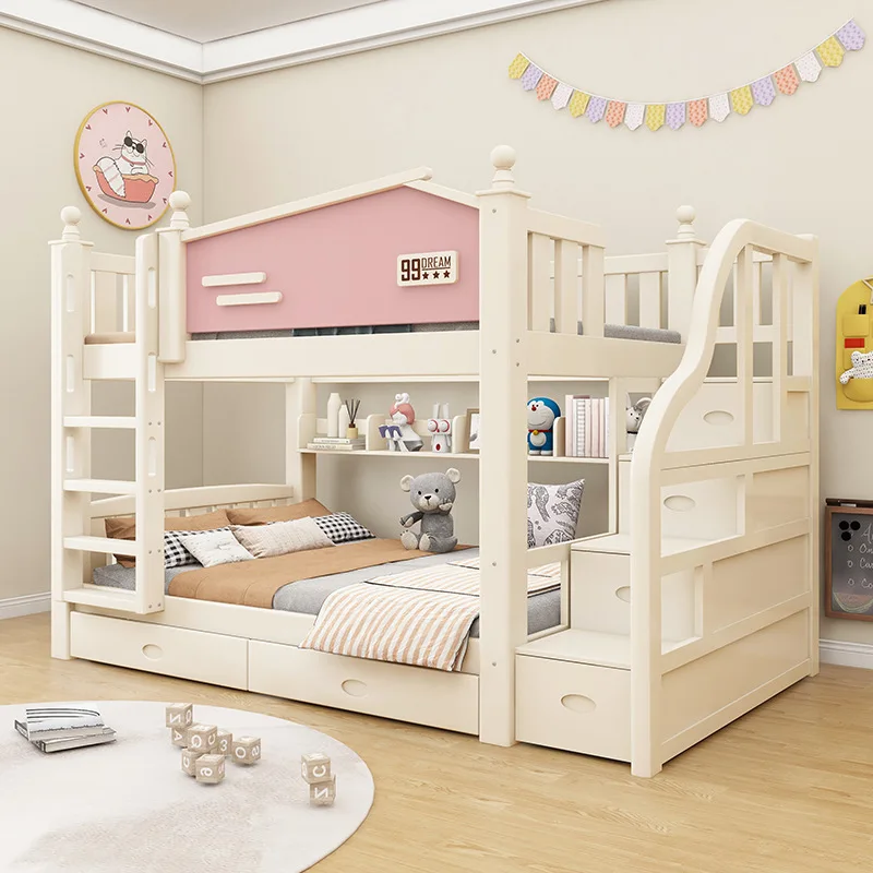 Factory Direct 2026 Montessori Princess Wooden Double Two Layers Bed Girls Bunk Beds Child Children's Beds with Slide