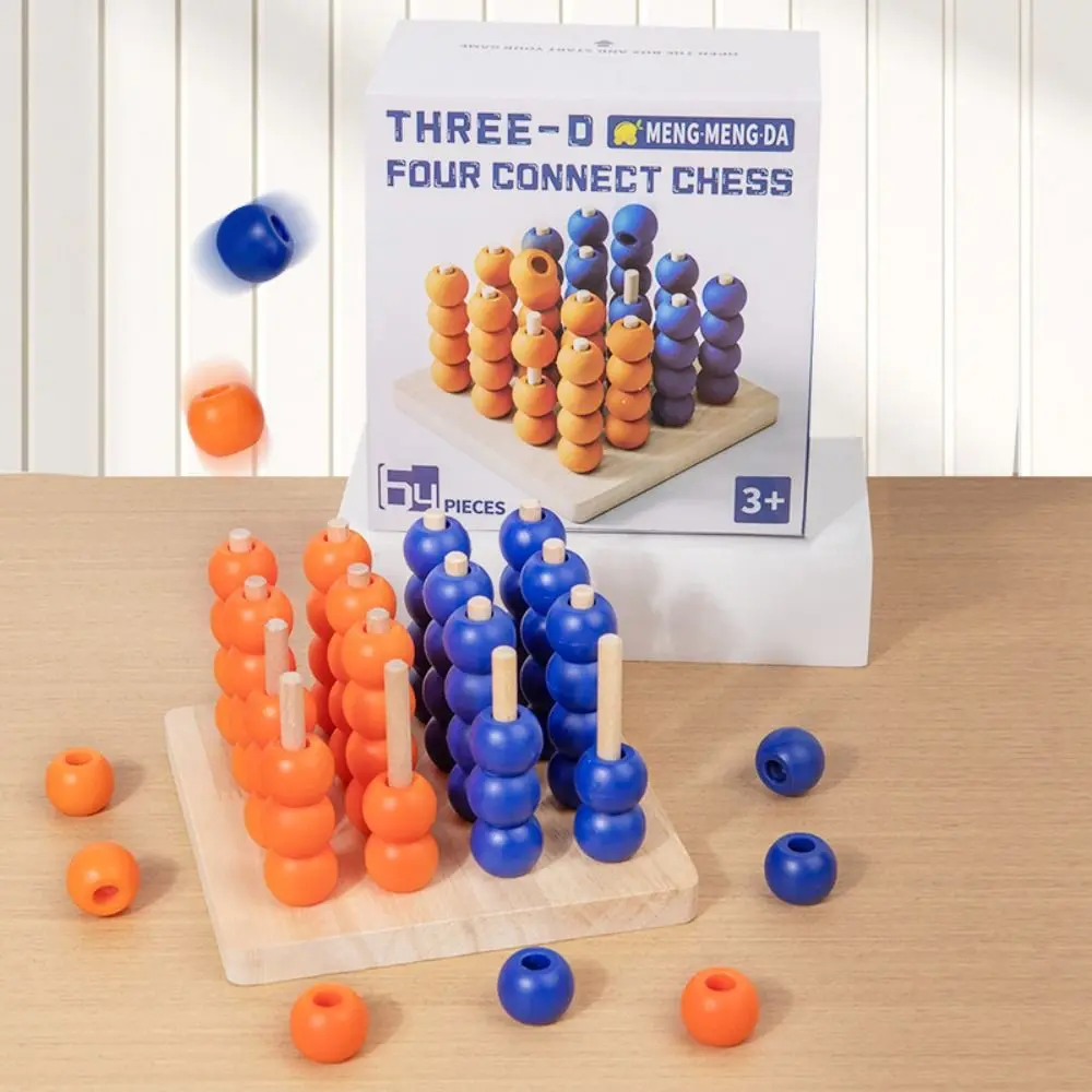 Four In A Row 4 Beads 3D Four Connect Chess Educational Fun Wooden Gobang Safety Materials Strategy Classic Family Board Game