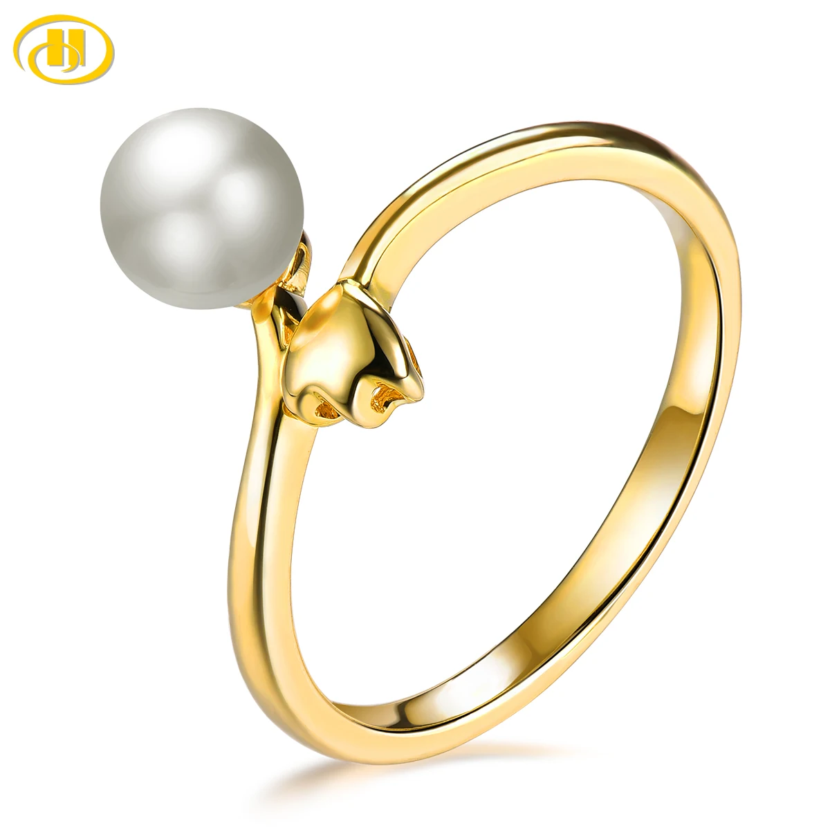 Natural Fresh Water Pearl 925 Sterling Silver Ring Round 6mm Genuine Gemstone Women's Birthday Gift Classic Style Fine Jewelry