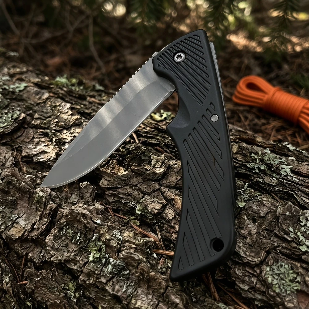 Portable Folding Pocket Knife Lightweight Rubber Handle 7Cr13Mov Blade Outdoor Backpacking Field Utility Knife