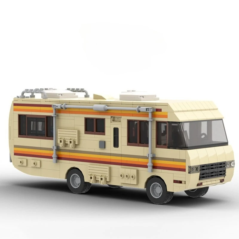 MOC Classico personaggio televisivo americano Bianco e rosa Cucina di farmaci Lab RV City Street View Skyline Building Blocks Modello Giocattolo per bambini Regalo