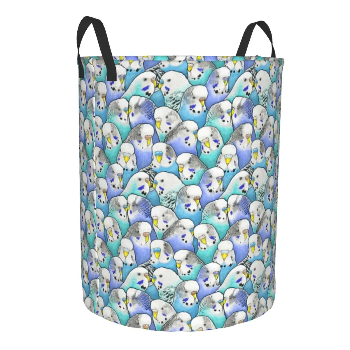 Custom Blue Budgies Parakeet Pattern Laundry Hamper Large Clothes Storage Basket Toy Bin Organizer for Boy Girl