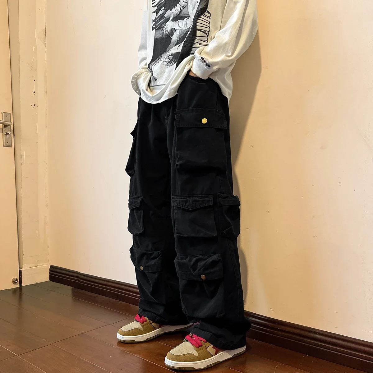 

Multi-pockets Cargo Pants Harajuku Streetwear Casual Tooling Pant Men's Hip-hop Mopping Trousers Vintage Daily Wide Leg Pants