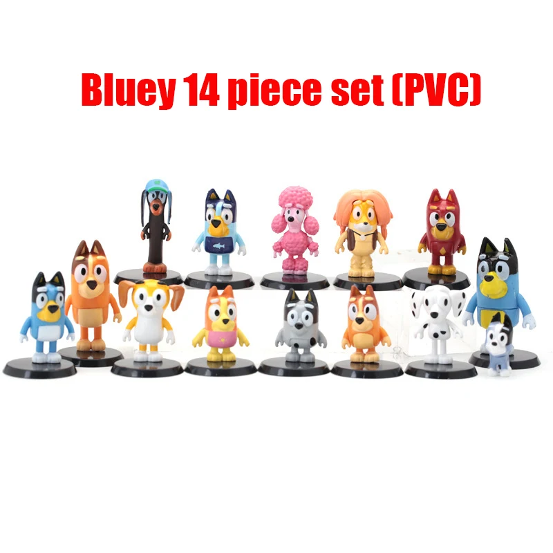 Figuras de acción de Bingo y Bluey Family Series, modelo de Mini muñecos de PVC bonitos, adornos, juguetes de decoración de cumpleaños para niños, 6/8/14 Uds.