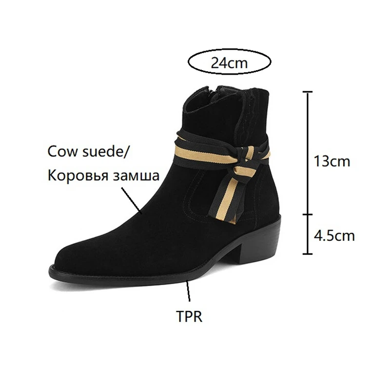 NEW Autumn Women Boots Cow Suede Leather Shoes for Women Pointed Toe Ankle Boots Chunky Shoes Western Boots казаки женские обувь