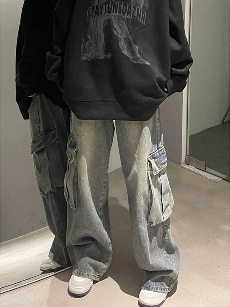 

Американские ретро-джинсы для мужчин: свободные прямые брюки с широкими штанинами, дизайнерские, в стиле High Street, длиной в пол