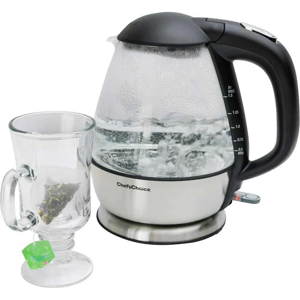 

Cordless Electric Glass Kettle in Brushed Stainless Steel Includes Illuminated On Off Switch Auto Boil Dry Shut Off Protection