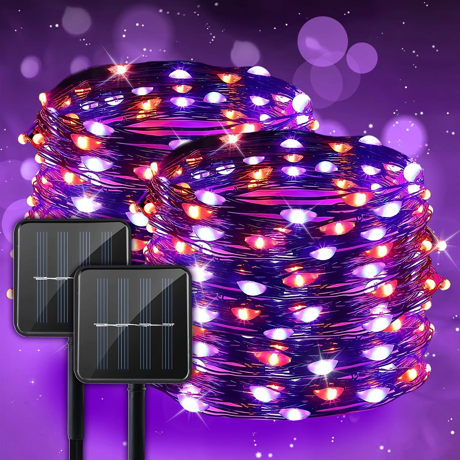 240/120LED Halloween Fairy Light Solar Powered Purple Orange Waterproof Hanging Lights Garden Fence Porch Horror Theme Decor