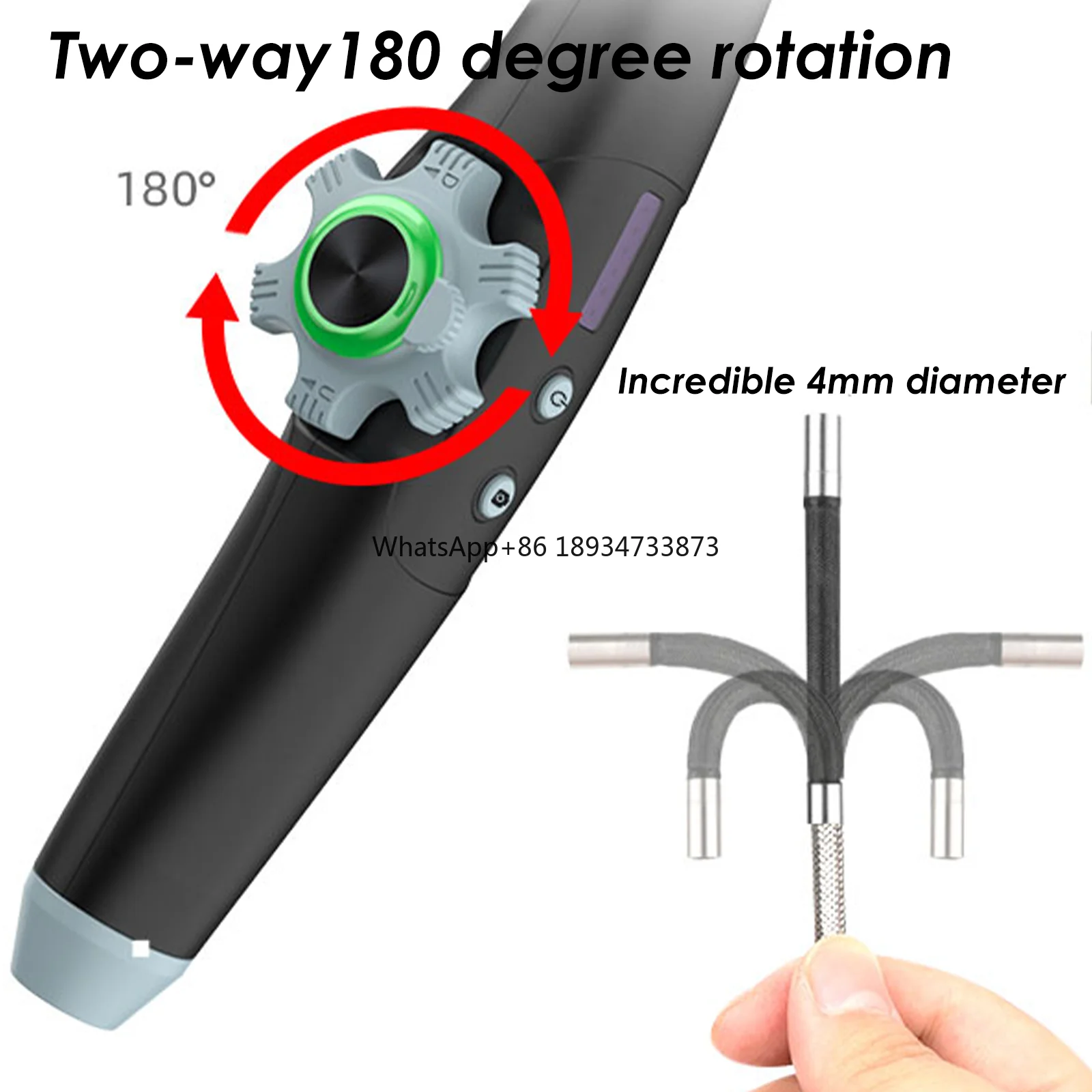 AVANLINE WiFi 4mm Articulating Borescope 2-way Hotspot Industrial Endoscope Human Engineering 720p 6LEDs IOS/Android/PC 1M USB