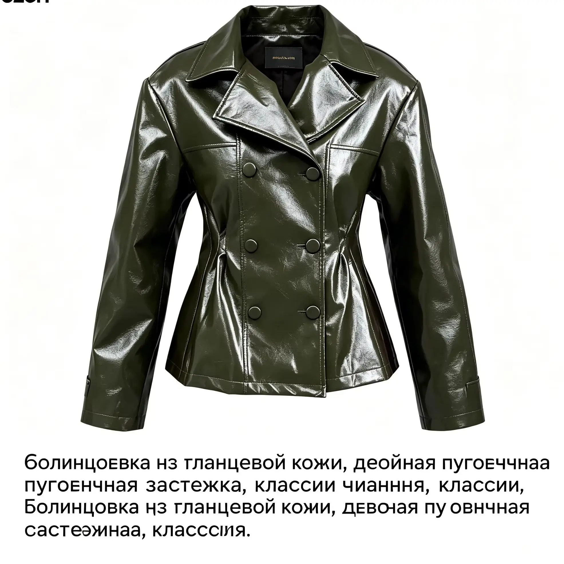 

KT 2026 New Women's Patent Leather Blazer, Double-Breasted Peplum Waist Jacket with Lapel Collar, Tailored Streetwear