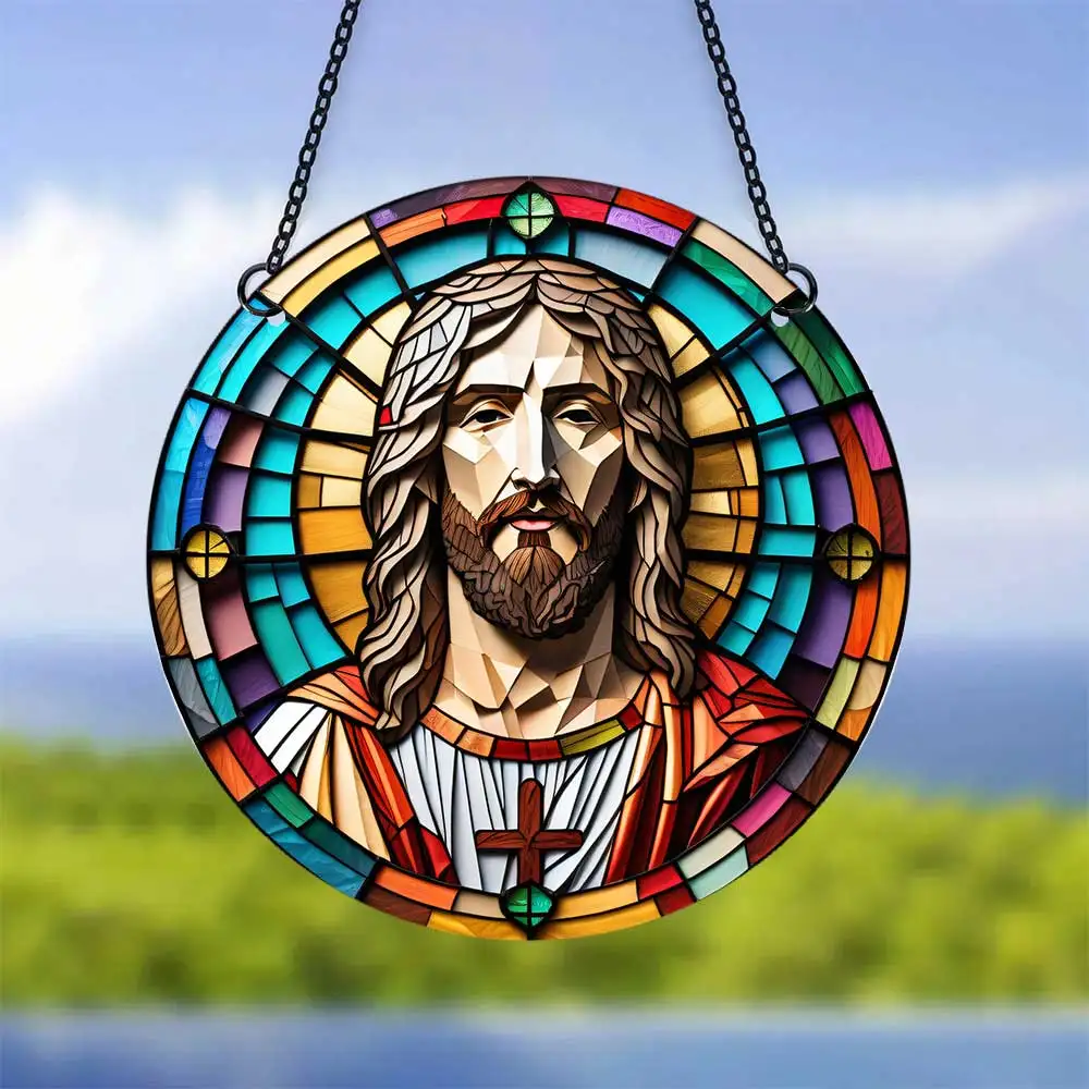 15cm/20cm/30cm christ Jesus Abstract  Window Hangings with Chain Acrylic Listing Suncatchers Home Decor