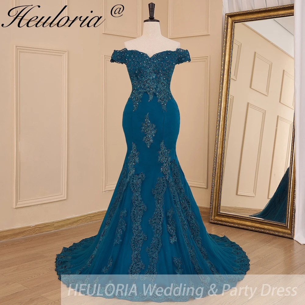 HEULORIA mermaid wedding dress off shoulder lace beading bride dress long train Robe de mariage