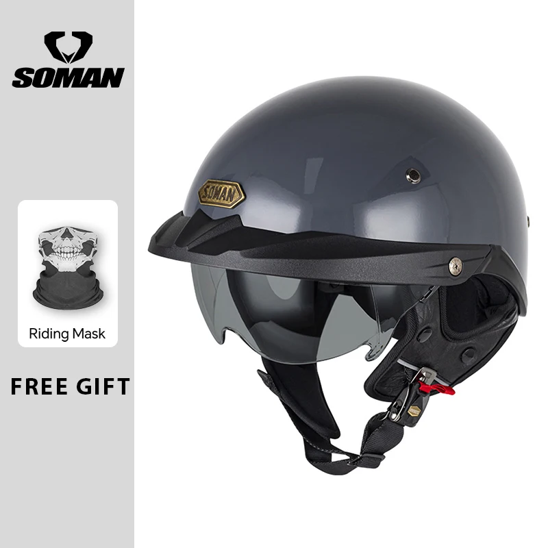 Speciale Retro Half Face Motorhelm voor Heren Zwart Vintage DOT Capacete De Moto Rijhelmen Motoraccessoires M-3XL - afbeelding 1