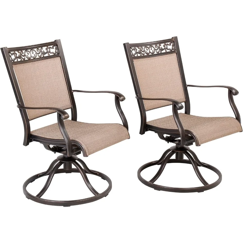 Patio Sling Dining Chairs Set of 2, Outdoor Furniture Swivel Rocker Chairs with All-Weather Aluminum Frame for Bistro Garden Bac