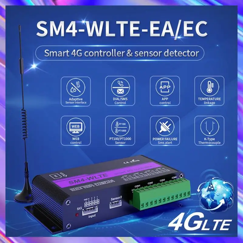 A98Z SM4-WLTE 4G Wireless GSM SMS Remote ON/OFF Switch Controller 4 Relays APP Remote Control Temperature Sensor-EU Plug