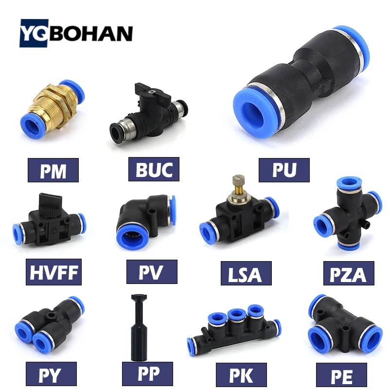 Pneumatic Fitting Tube Connector Fittings Air Water Pipe Push In Hose Quick Couping OD 4mm 6mm 8mm 10mm 12mm PU PE PK PV PY PZA