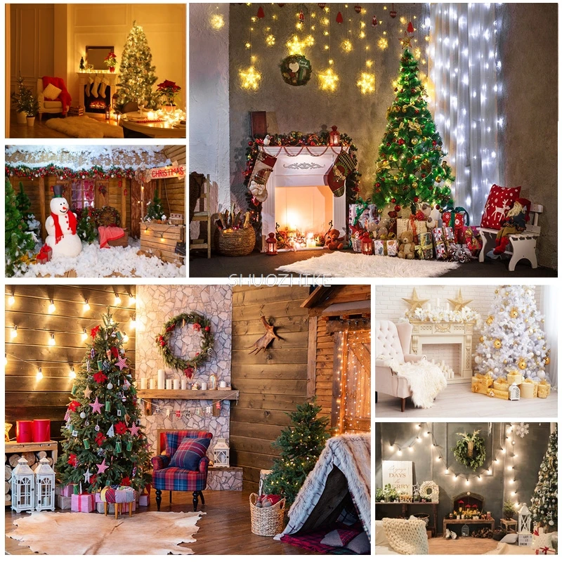 

SHUOZHIKE Christmas Theme Indoor Photography Background Christmas tree Fireplace Portrait Photo Backdrops YXSD-06