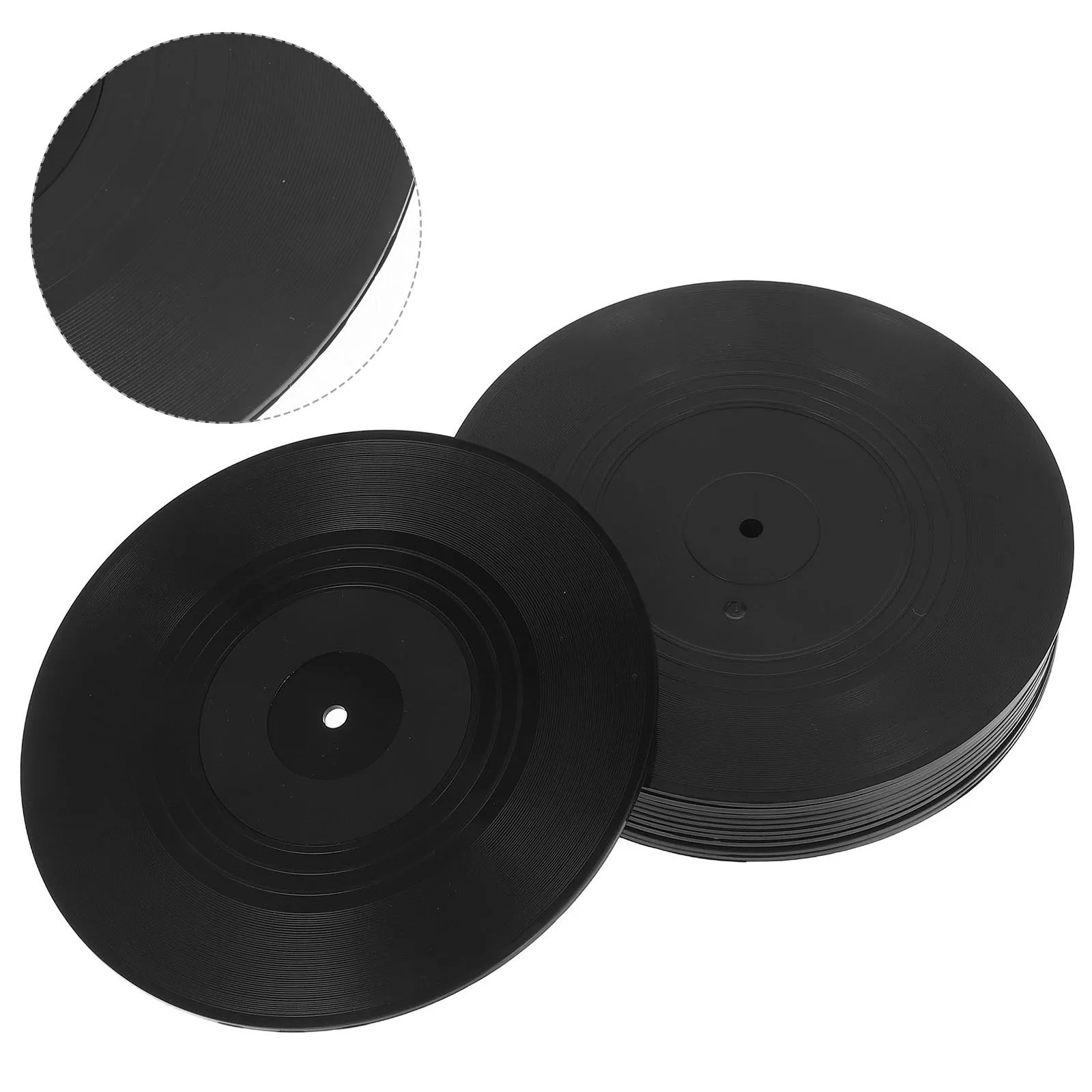 

12pcs Black Abs Coasters Set Retro Vinyl Record Design Heat Resistant Non Slip Drink Mats For Coffee Tea Table Use Round