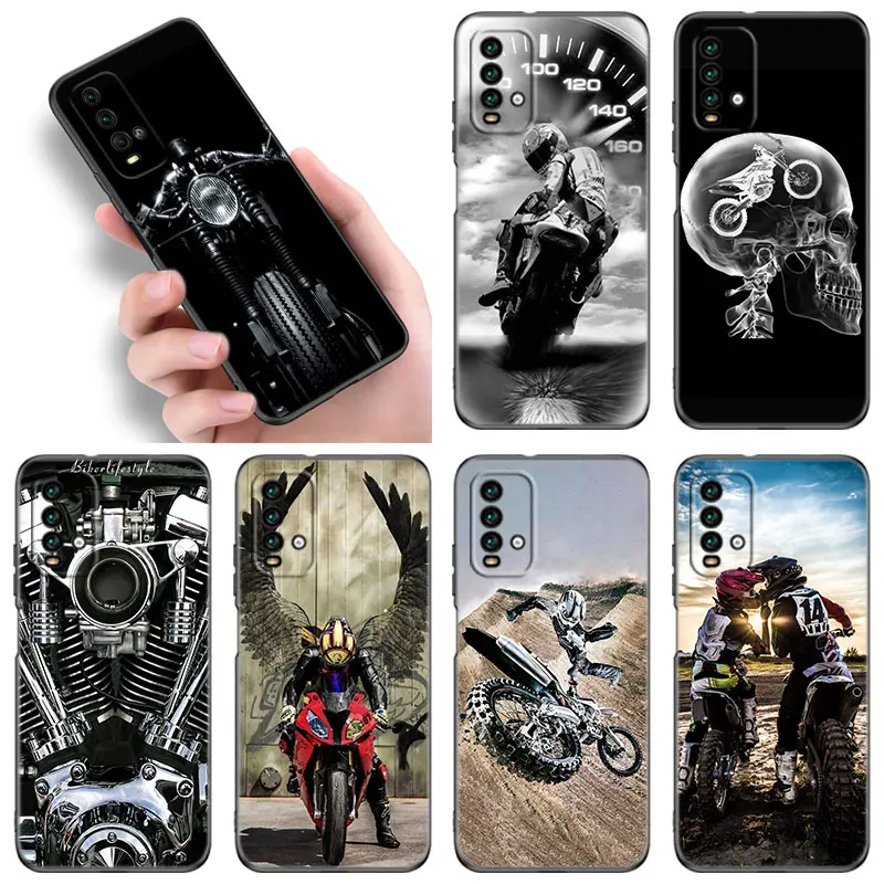 Moto Cross Motorcycle Sports Black Silicone Phone Case For Xiaomi Redmi 10 Prime A1 A2 Plus 9 9A 9C 9T 10A 10C 12 12C 13C