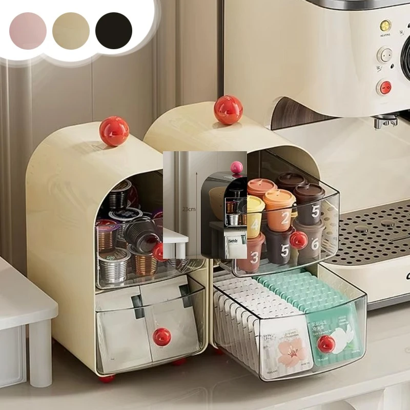 

Mini Capacity 2 Layer Desktop Coffee Organizer with Drawers for Tea Bag Storage Capsule Coffee Creamer Office Table Storage Rack