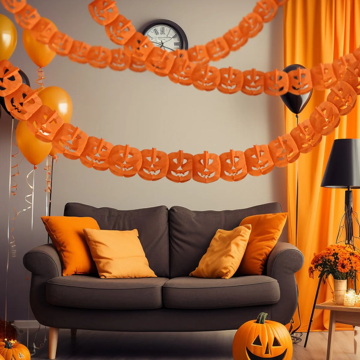 Guirnalda de panal de papel de calabaza 3D para Halloween, adecuada para adornos de decoración de ambiente festivo
