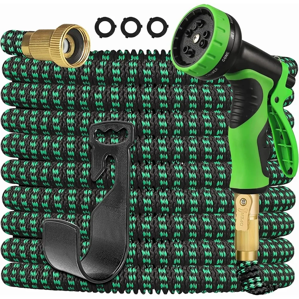 

Garden Hose 200ft 4X Stronger Deluxe Heavy Duty Expandable Flexible Garden Water Hose with 10 Way Spray Nozzle, Green