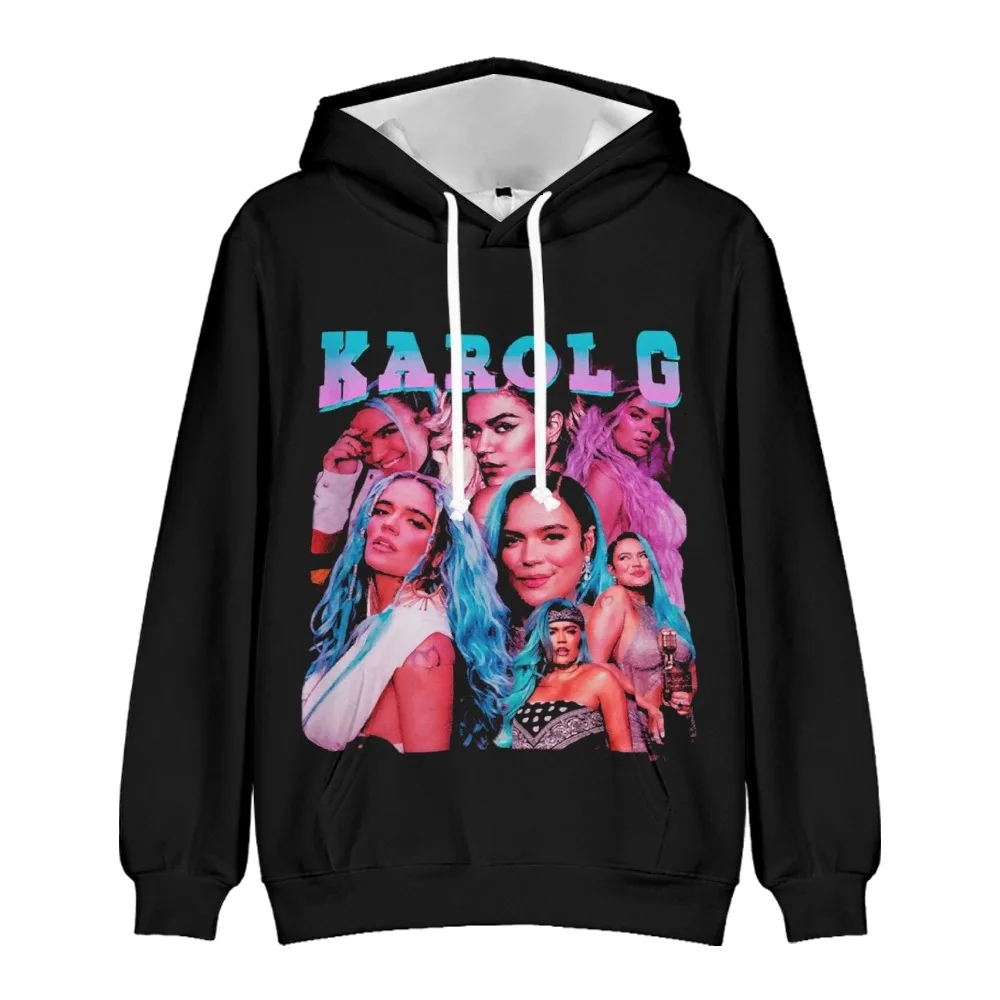 Karol G Hoodie Bichota Merch uniseks lengan panjang Hoodie wanita pria Sweatshirt bertudung Reggae Rapper Hip Hop pakaian Rapper 3D