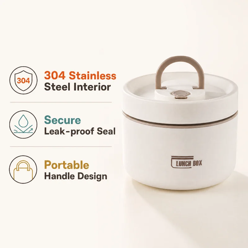 Tragbare, isolierte Lunchbox aus Edelstahl 304, auslaufsicherer Lebensmittelbehälter mit Griff, thermische Bento-Box für Büro, Schule und Outdoor-Aktivitäten.
