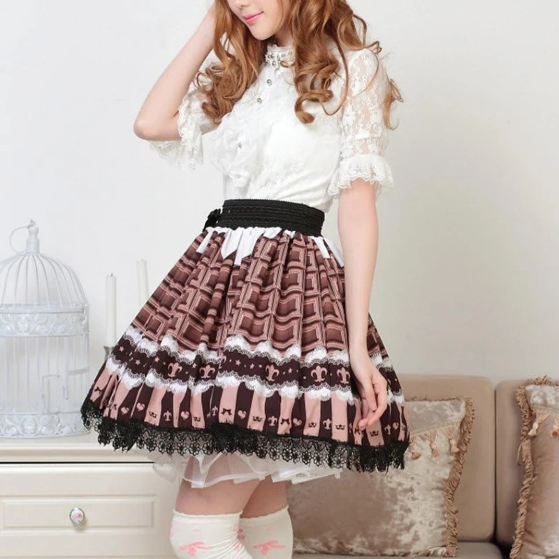 2025 Pink Polyester Lace Piano Keybord Printed Lolita Skirt Women Dress