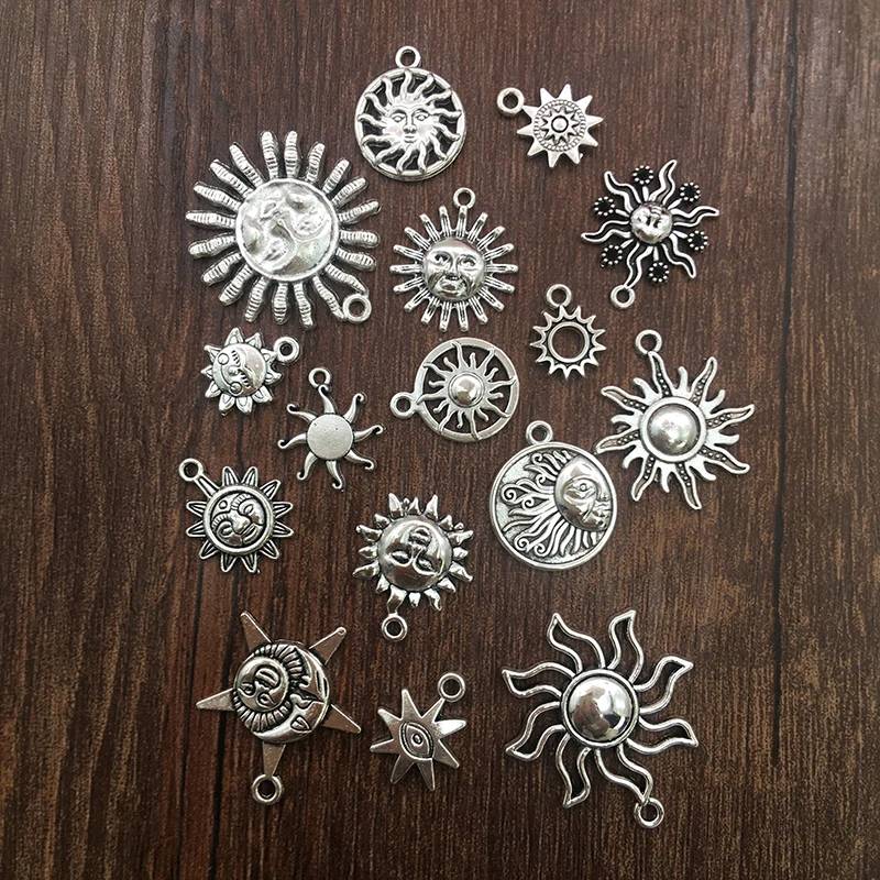 15pcs Zinc Alloy Charms Antique Silver Color Sun Shape Charms Pendants for DIY Necklace Bracelets Jewelry Making Accessories