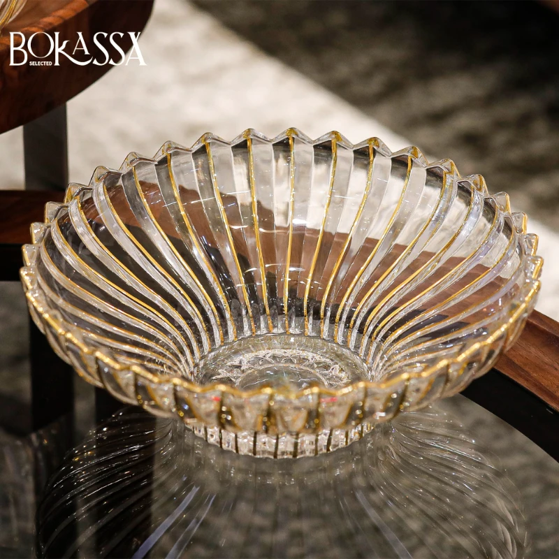 European-Style Luxury High-End Crystal Glass Gold-Painted Fruit Plate Dried Fruit Bucket Fruit Basin Snack Household Living Room