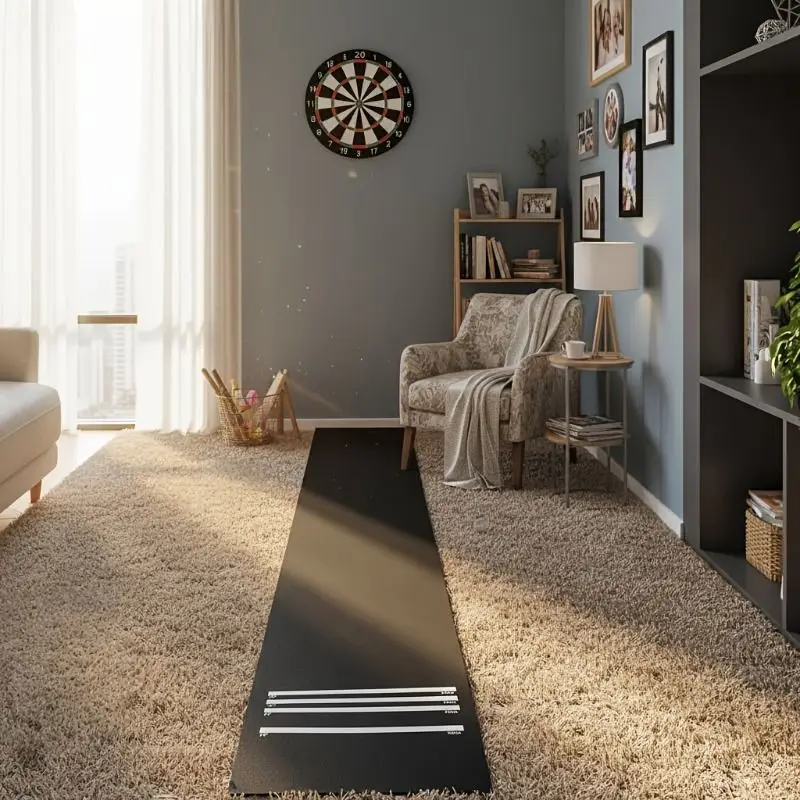 VIKAMA Solid Black Dart Runner Mat Multi White Throw Line Non Slip Shock Absorbent Darts Floor Rug Home Game Room view 3