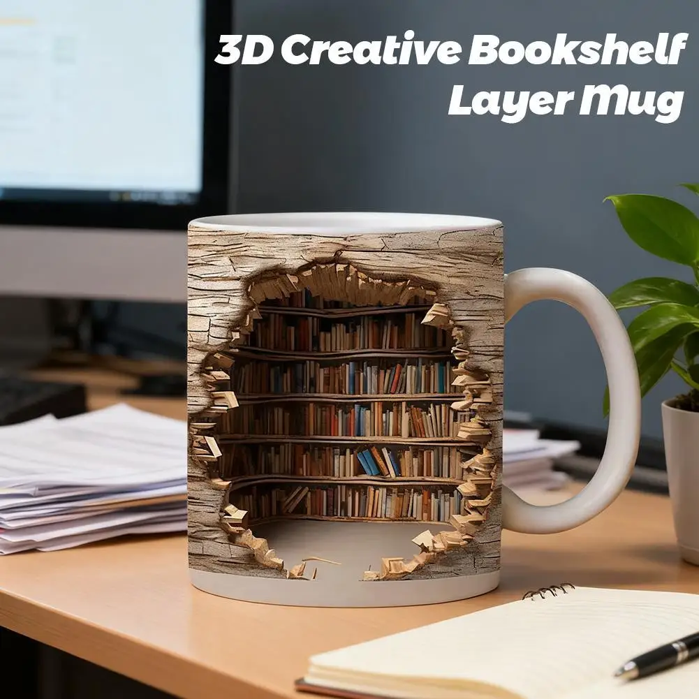 

Ceramic 3D Library Book Mug Shelf Mug Creative Space Design Multi-Purpose Mug Coffee Cup Study Milk Cup Friends Birthday Gift