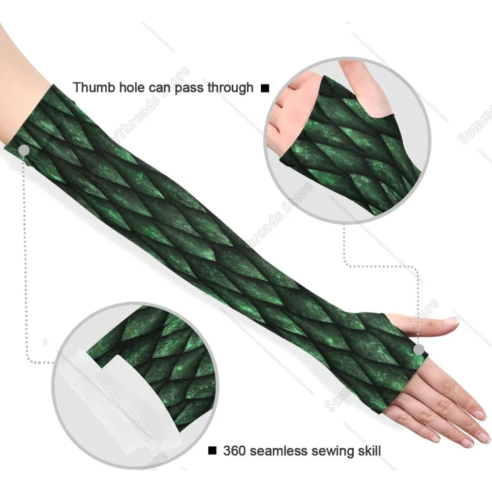 Green Dragon Scales UV Sun Protection Arm Sleeves with Thumb Hole - Tropical Palm Trees Compression