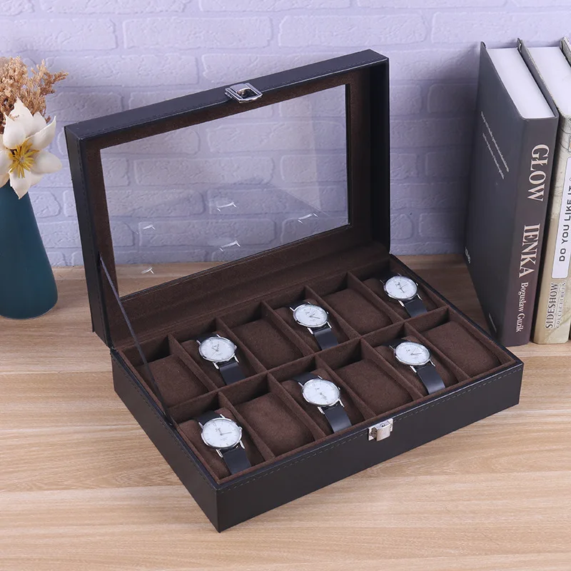 

DELESYS 6/10/12 слотов коричневого цвета плюшевая коробка для часов с окном коробка для дисплея часов пыленепроницаемая коробка для защиты часов