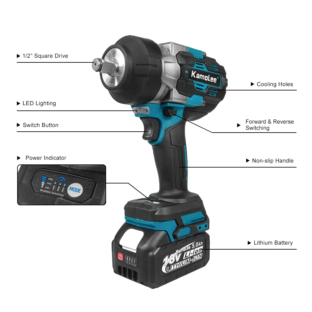 Kamolee 3100nm bürstenloser elektrischer Schraubens chl üssel Zoll Akku-Schlags ch rauber Handwerkzeug für Makita 18V Batterie